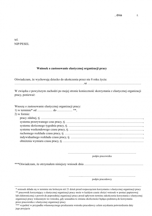 WoZEOP Wniosek o zastosowanie elastycznej organizacji pracy