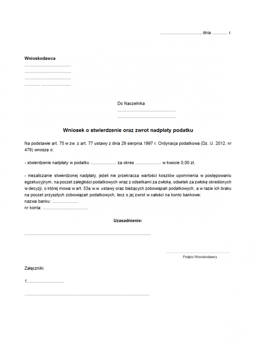 WoSoZNP (archiwalny) Wniosek o stwierdzenie oraz zwrot nadpłaty podatku