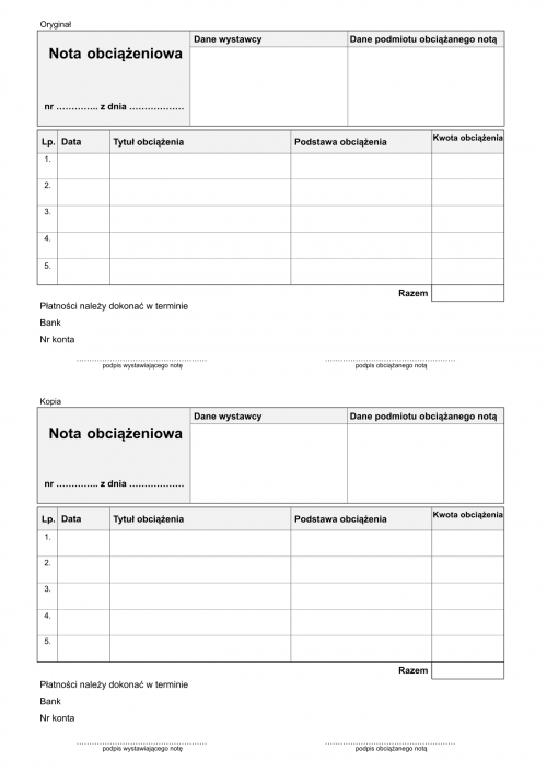 NOb Nota obciążeniowa