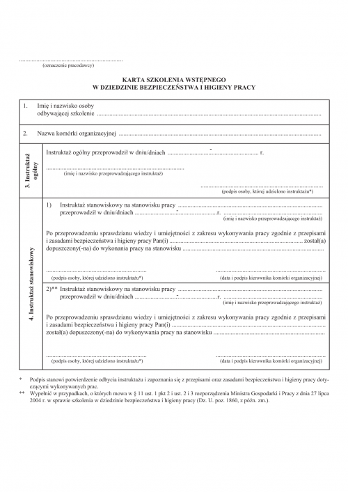 KSW-BHP Karta szkolenia wstępnego w dziedzinie bezpieczeństwa i higien...
