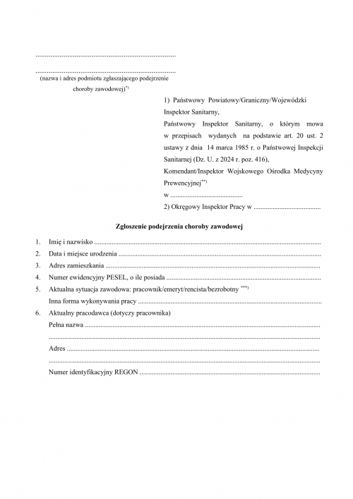 ZPCHZ Zgłoszenie podejrzenia choroby zawodowej