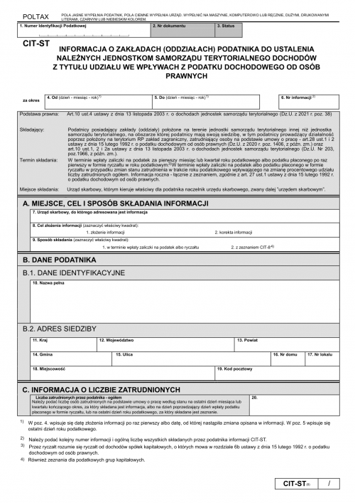 CIT-ST (8) (archiwalny) Informacja podatnika do ustalenia należnych je...