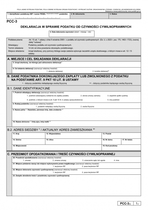 PCC-3 (6) Deklaracja w sprawie podatku od czynności cywilnoprawnych (f...